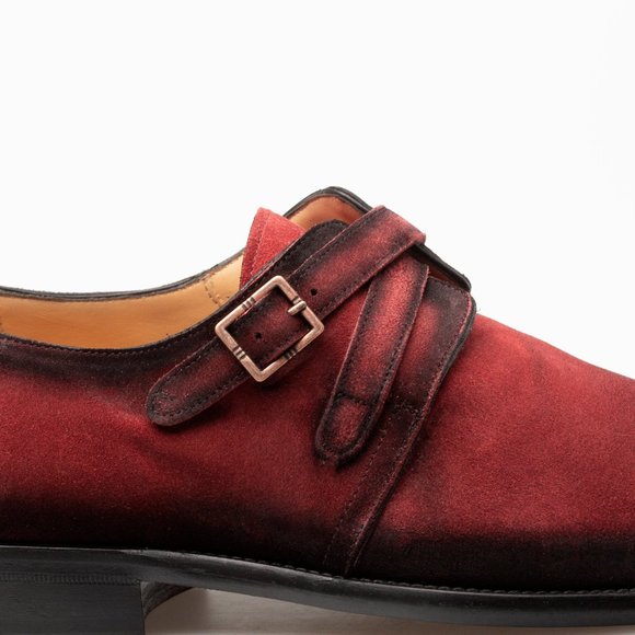 Bashwood Handmade Red Patina Suede Leather Monkstraps - Picture 3 of 4